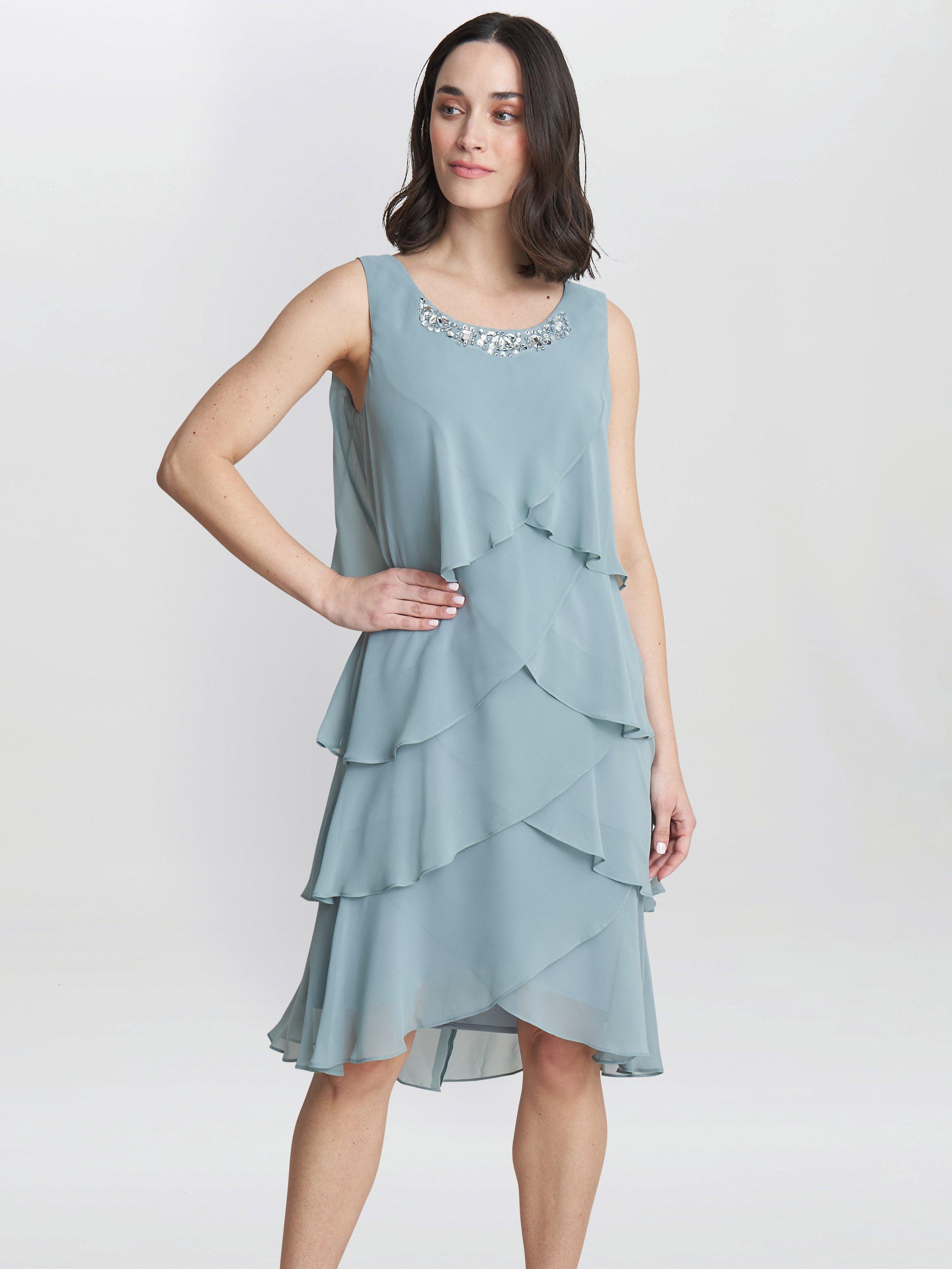 Product image 6 of 6, which shows Gina Bacconi Toni Layered Scoop Neck Dress and Jacket, Sage, 14