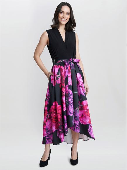 Gina Bacconi  Annabelle Printed High Low Dress, Black/Multi, Black/Multi