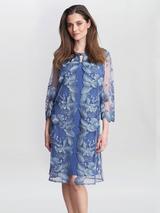 Gina Bacconi Jill Embroidered Lace Mock Jacket Dress, Teal