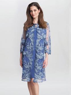 Gina Bacconi Savoy Embroidered Dress, Blue