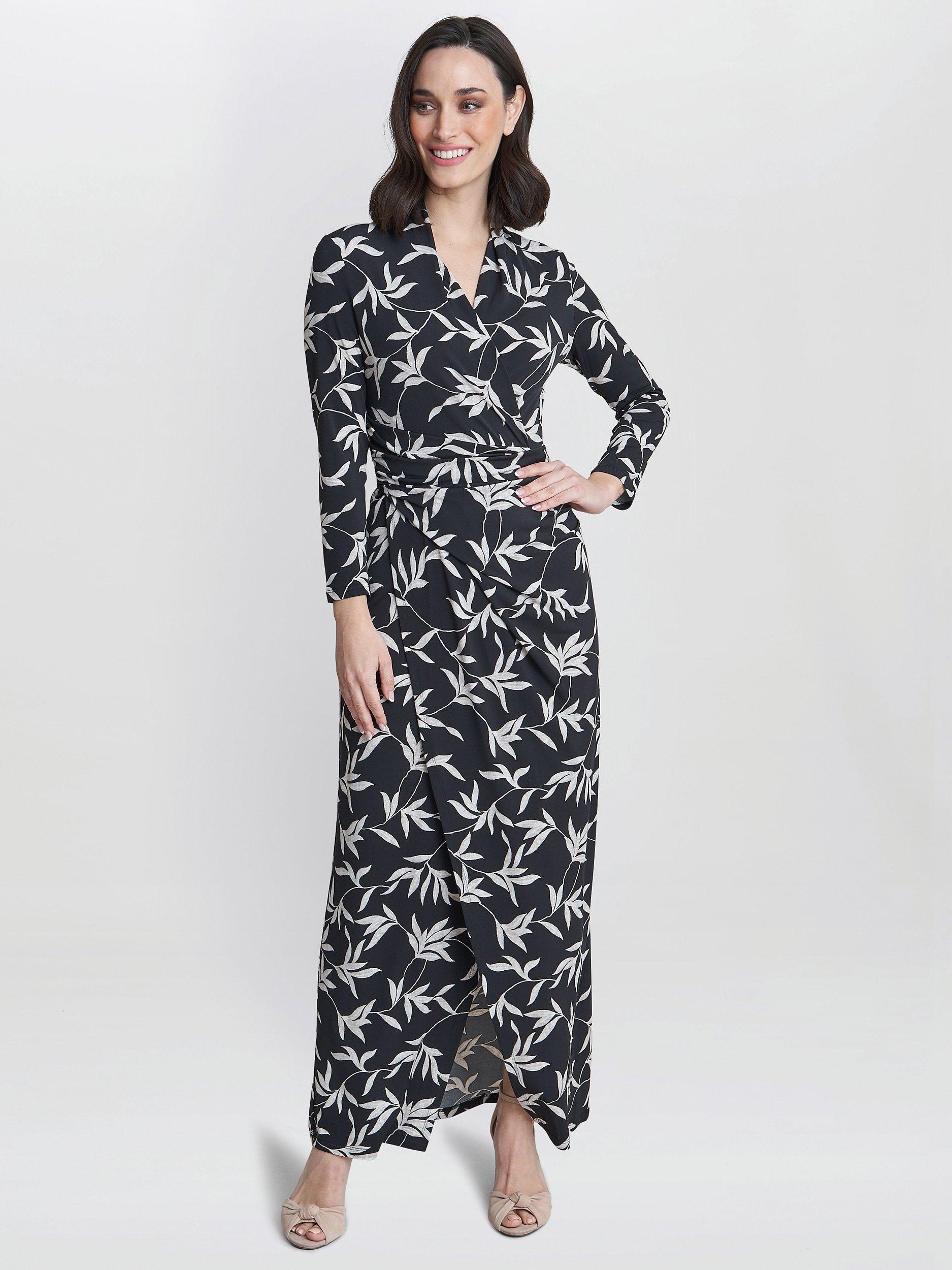 Gina Bacconi Jade Jersey Wrap Maxi Dress Black Off White