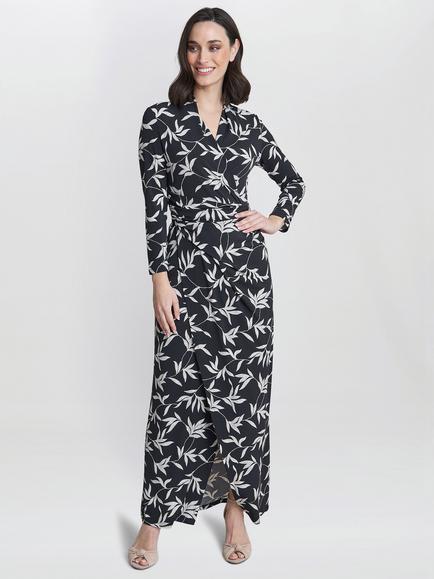 Gina Bacconi Jade Jersey Wrap Maxi Dress, Black/Off White, Black/Off White