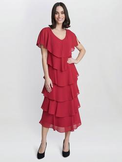 Gina Bacconi Rebecca Tiered Midi Dress, Red