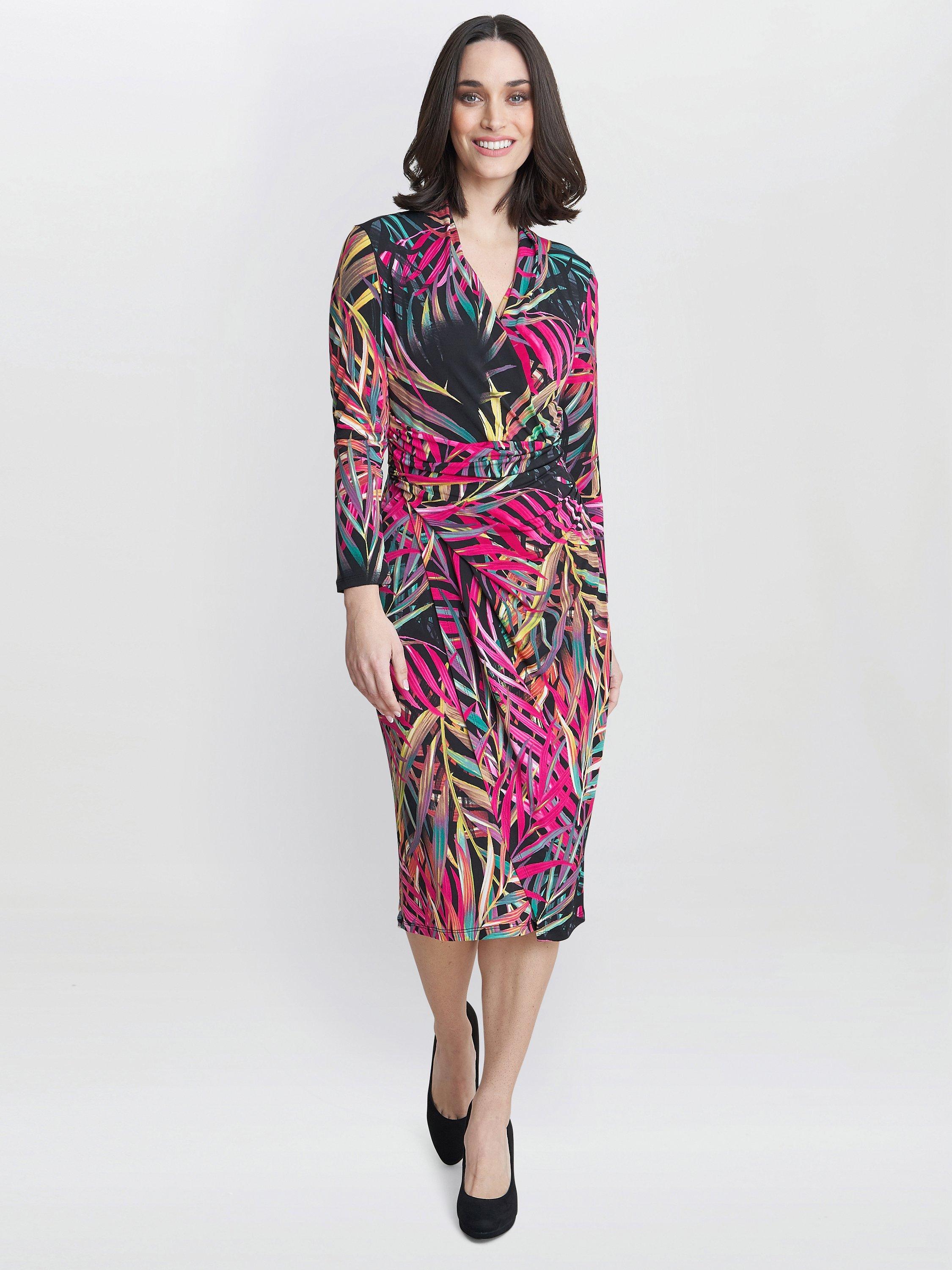 Product image 1 of 4, which shows Gina Bacconi Keira Jersey Wrap Dress, Black/Multi, 8