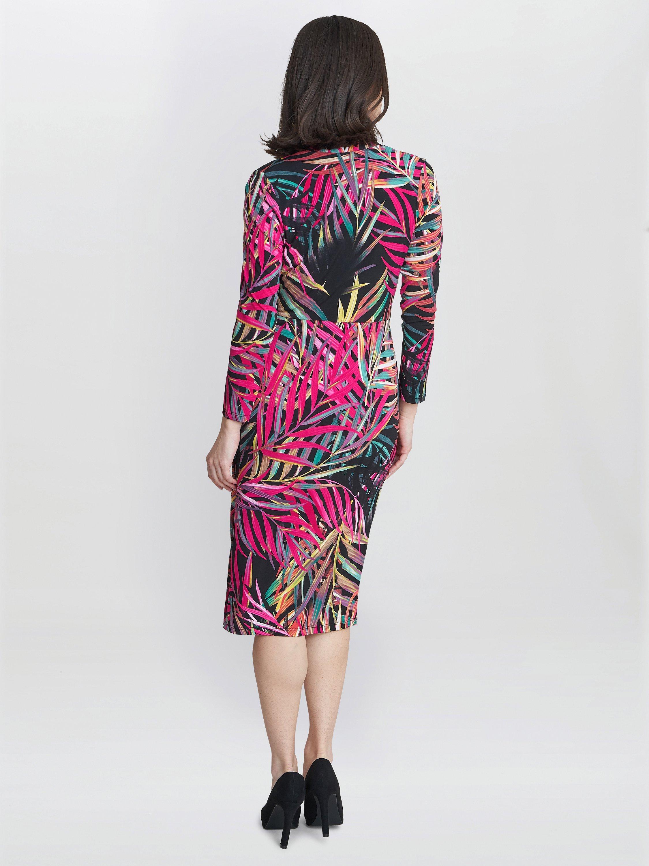 Product image 2 of 4, which shows Gina Bacconi Keira Jersey Wrap Dress, Black/Multi, 8