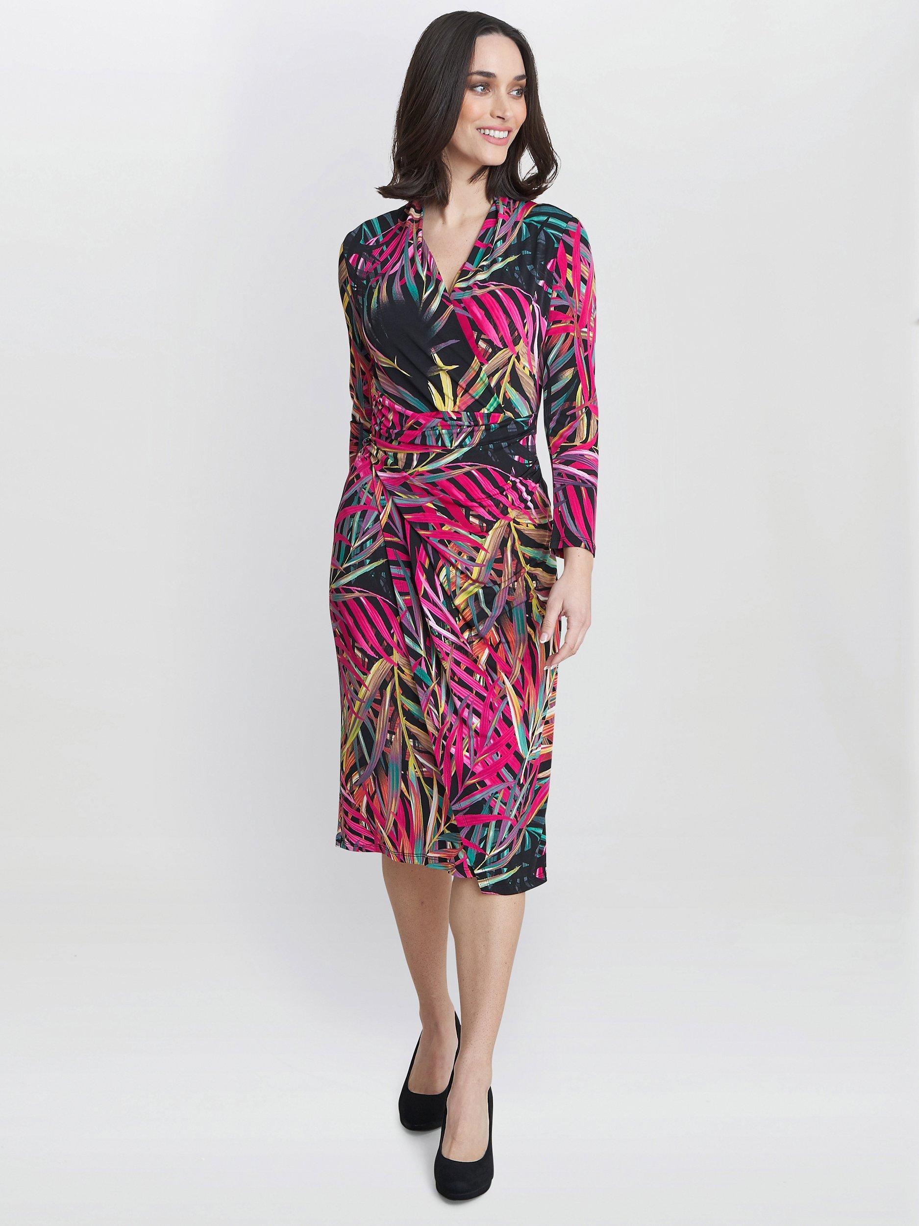 Product image 3 of 4, which shows Gina Bacconi Keira Jersey Wrap Dress, Black/Multi, 8