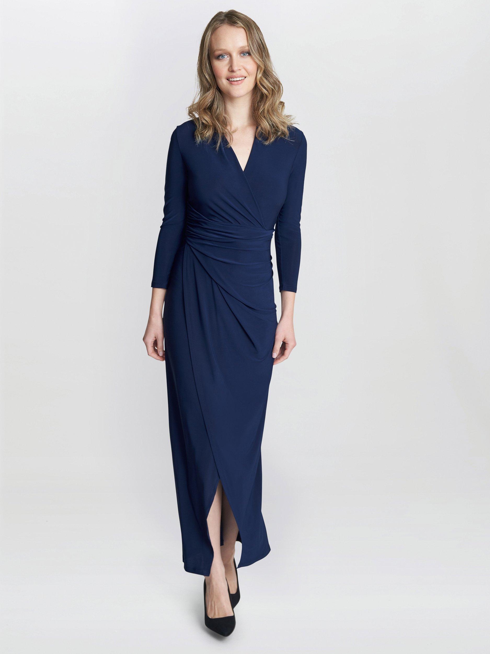 Gina Bacconi Hilary Jersey Wrap Maxi Dress Navy