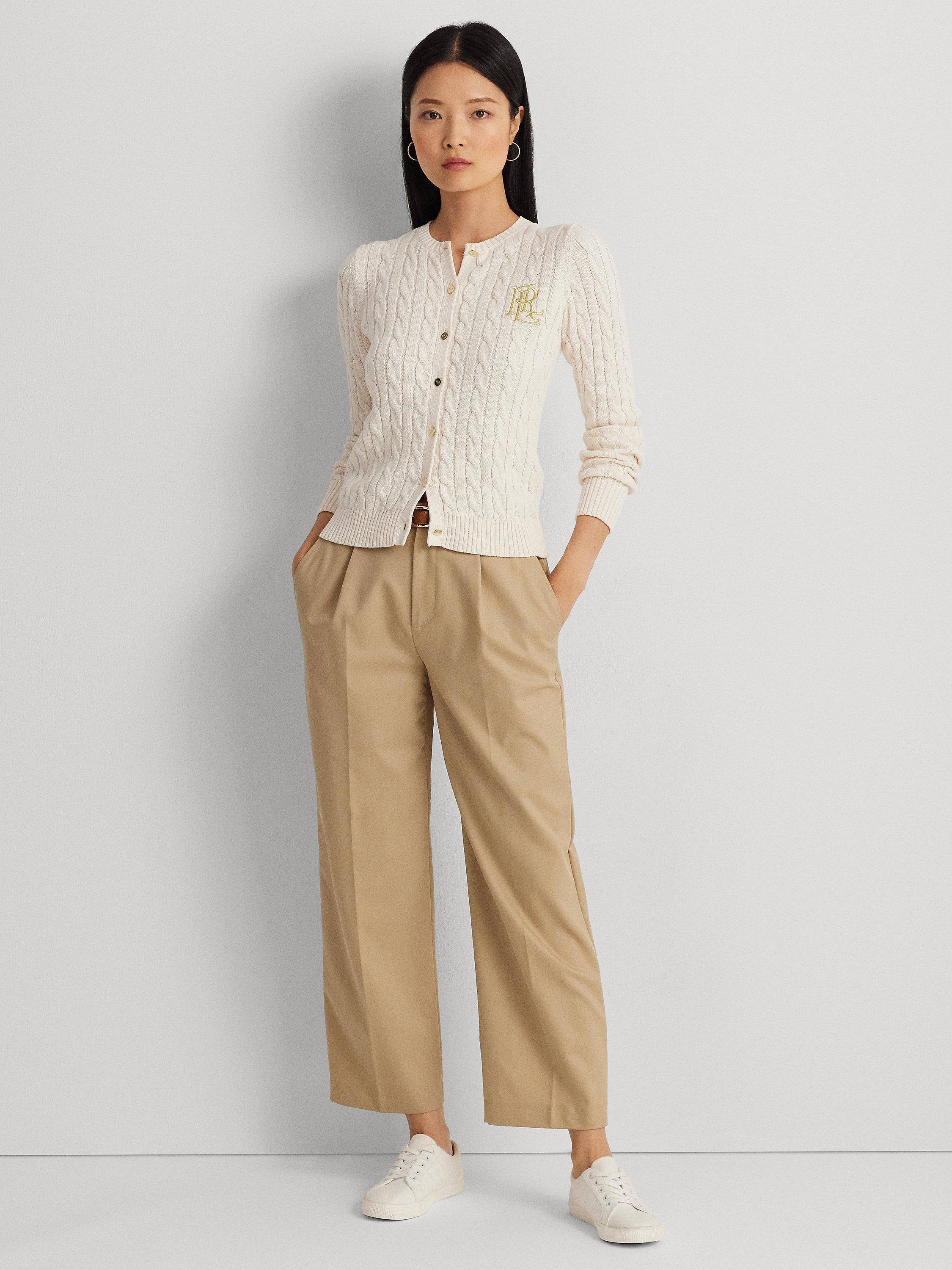 Product image 4 of 5, which shows Lauren Ralph Lauren Ralhan Cotton Cable Knit Cardigan, Mascarpone Cream, XS