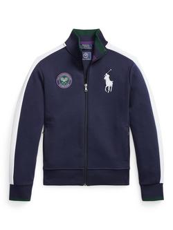 Ralph Lauren Kids' Wimbledon Ballperson Double Knit Track Zip Through Jacket, Blue Navy, Blue Navy