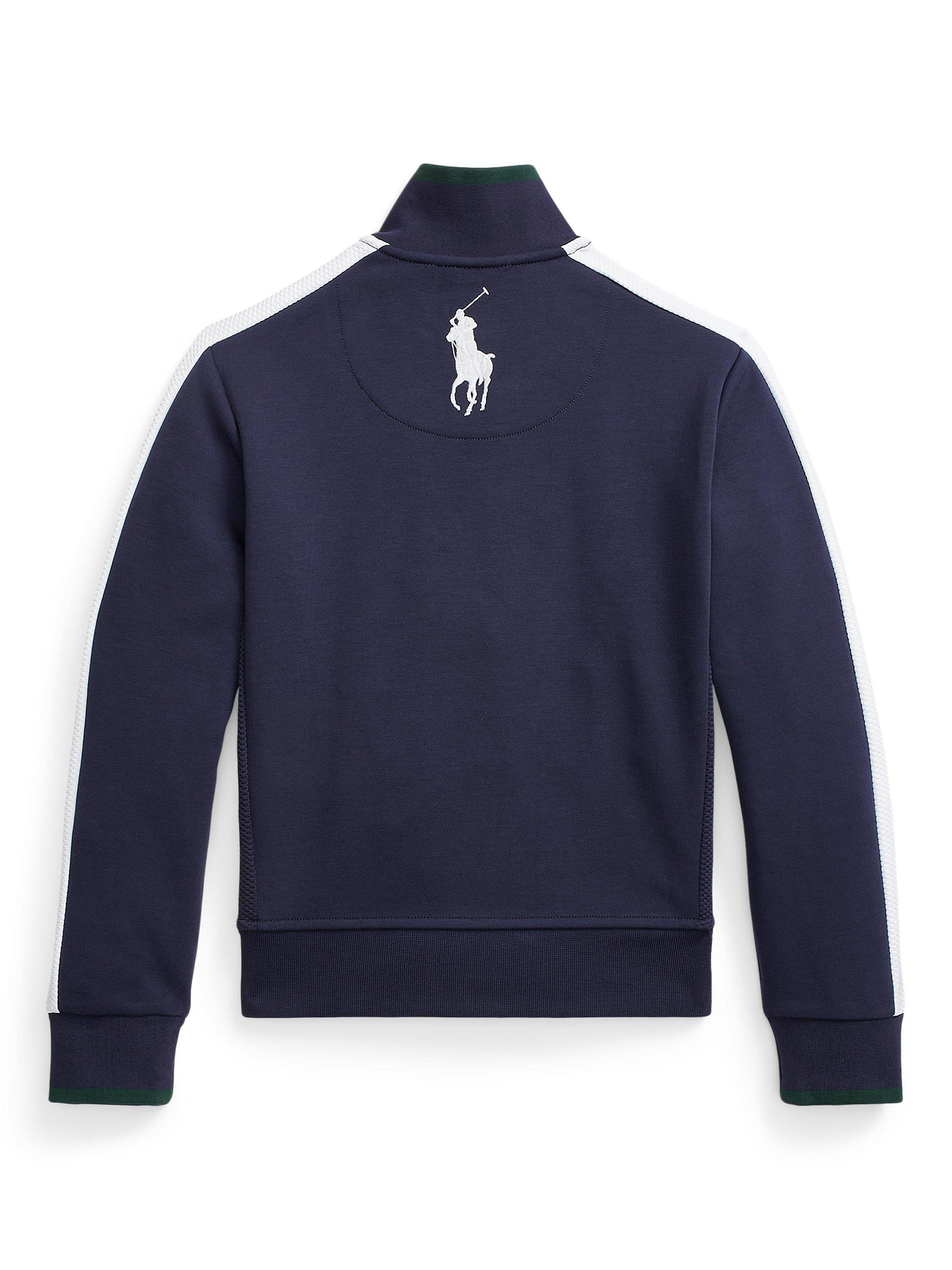 Product image 2 of 2, which shows Ralph Lauren Kids' Wimbledon Ballperson Double Knit Track Zip Through Jacket, Blue Navy, M