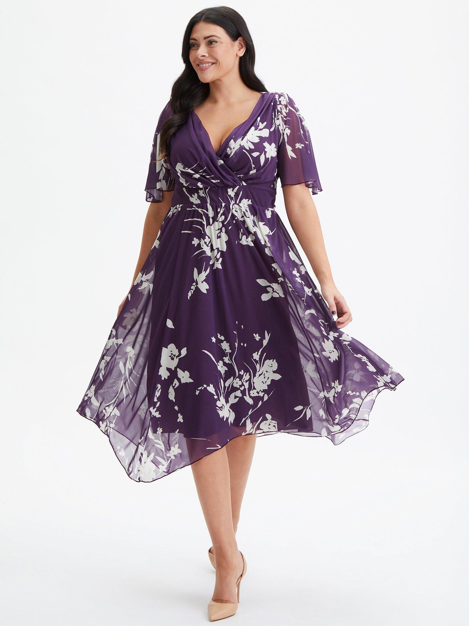 Scarlett & Jo Julie Hanky Hem Dress, Purple/Ivory