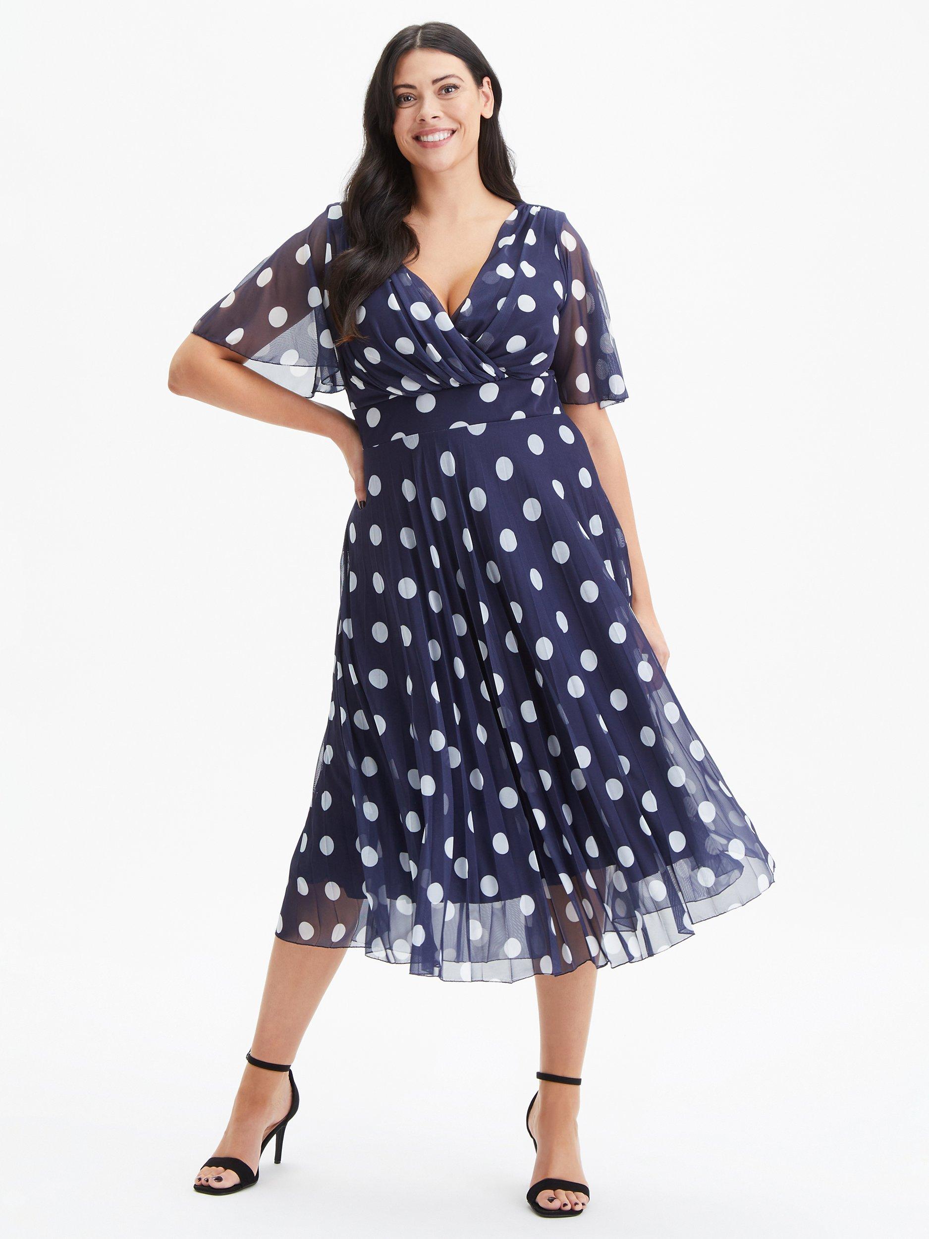 Scarlett & Jo Carole Wrap Bodice Sunray Pleated Midi Dress, Navy/Ivory