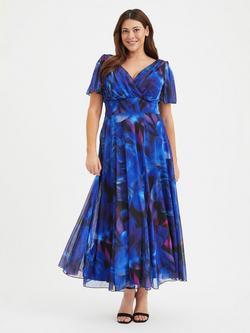 Scarlett & Jo Isabelle Float Sleeve Rose Maxi Dress, Blue Rose