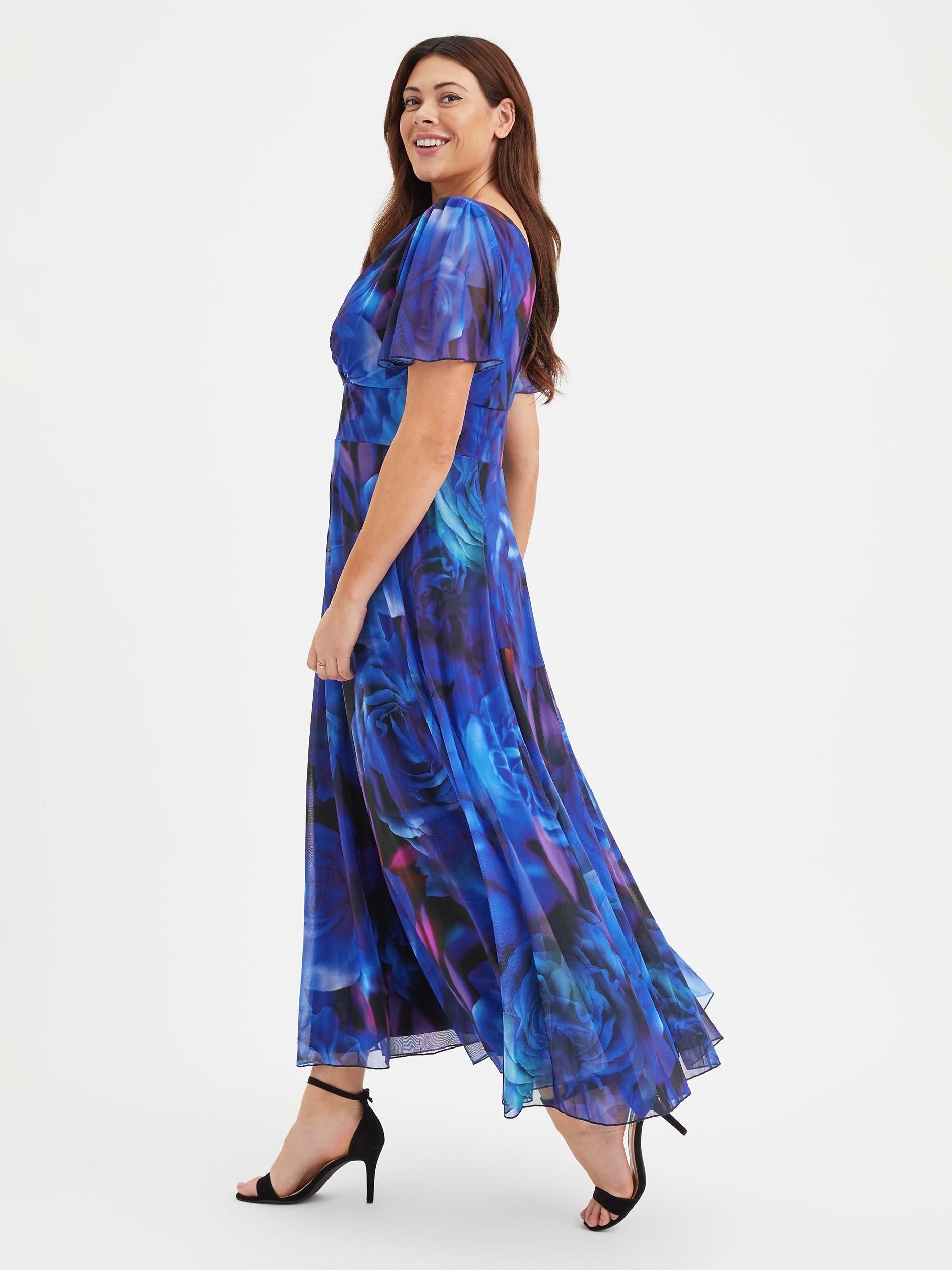 Product image 3 of 4, which shows Scarlett & Jo Isabelle Float Sleeve Rose Maxi Dress, Blue Rose, 12