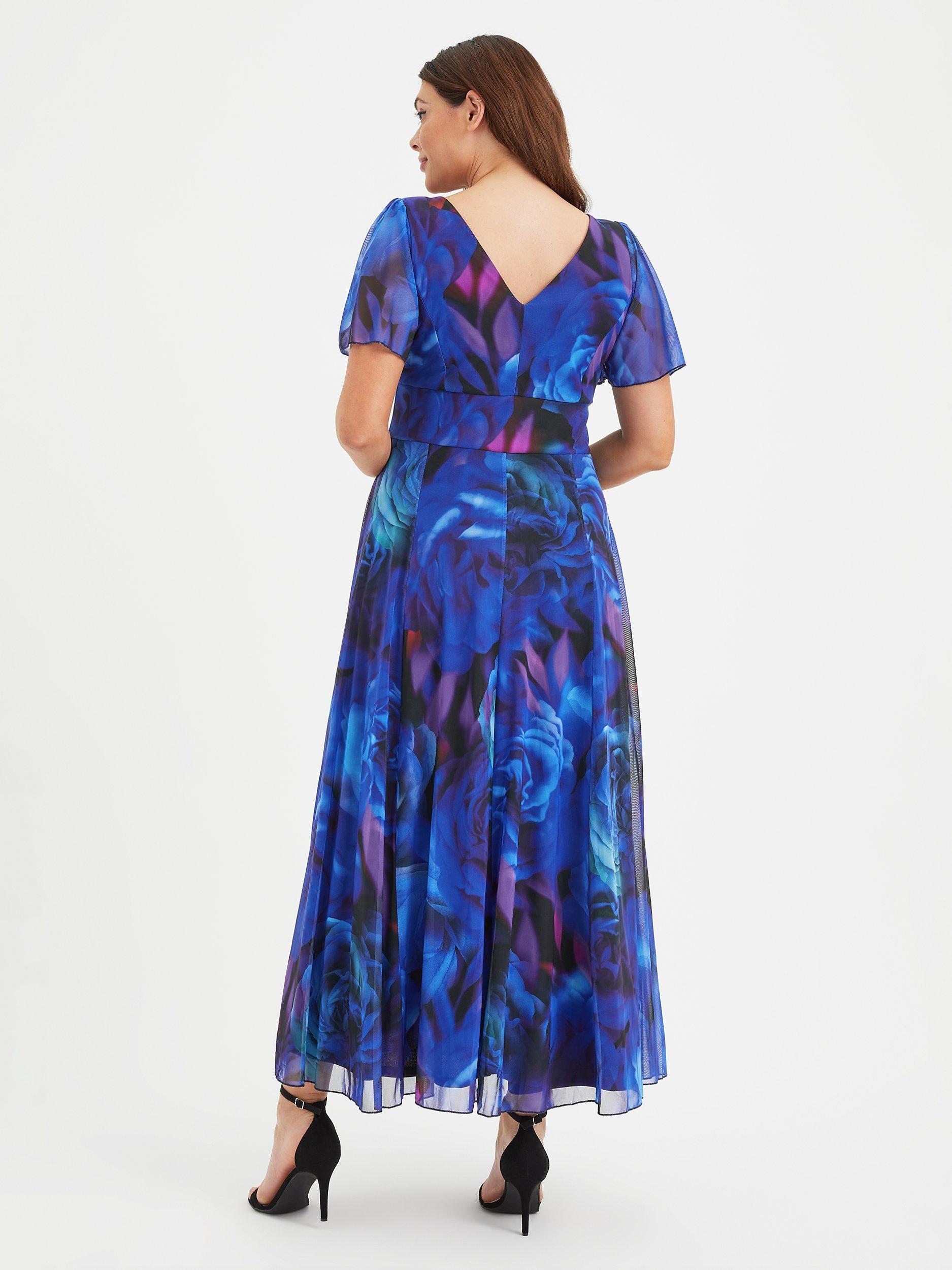 Product image 4 of 4, which shows Scarlett & Jo Isabelle Float Sleeve Rose Maxi Dress, Blue Rose, 12
