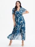 Scarlett & Jo Print Angel Sleeve Sweetheart Dress, Teal Ivory