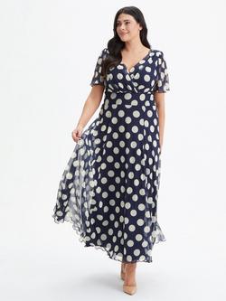 Scarlett & Jo Isabelle Angel Sleeve Maxi Dress, Navy/Cream, Navy/Cream