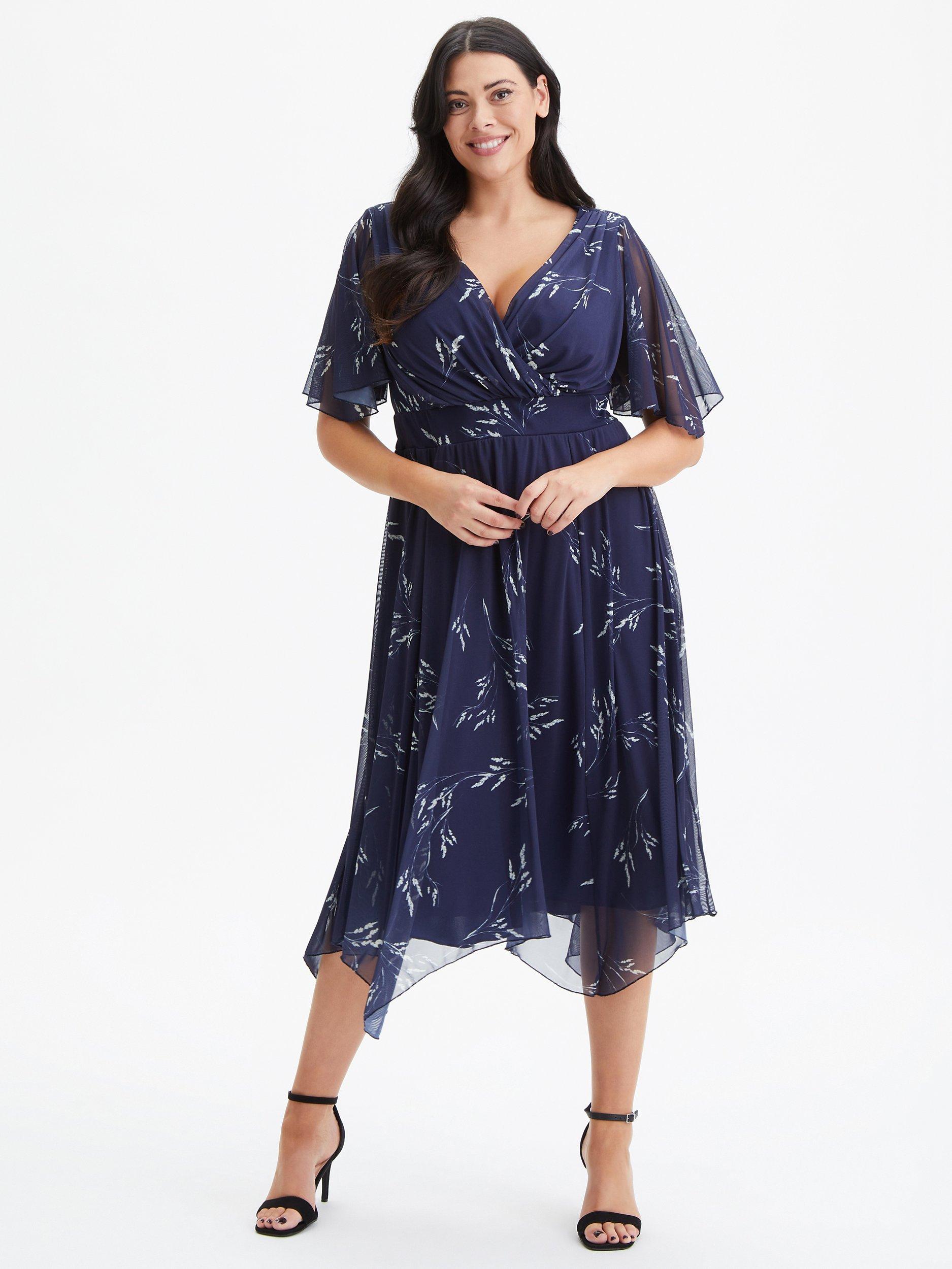 Scarlett & Jo Julie Hanky Hem Dress, Navy Wheat, 12