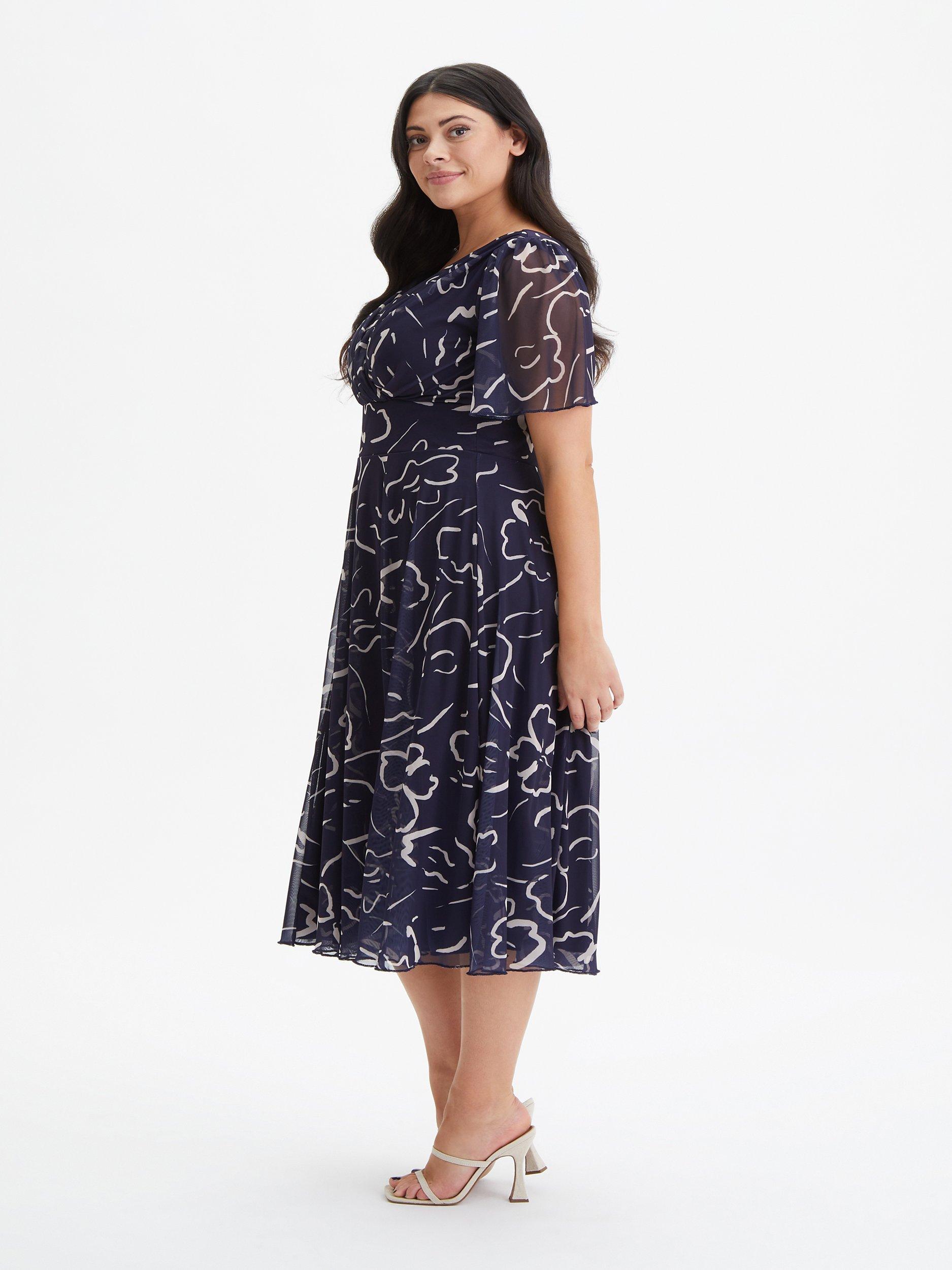 Product image 3 of 4, which shows Scarlett & Jo Victoria Angel Sleeve Mesh Midi Dress, Navy Ecru, 12