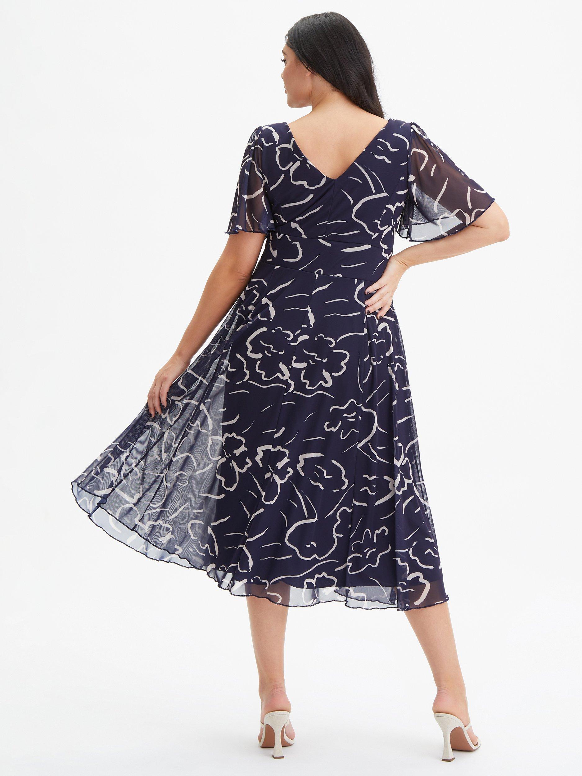 Product image 4 of 4, which shows Scarlett & Jo Victoria Angel Sleeve Mesh Midi Dress, Navy Ecru, 12