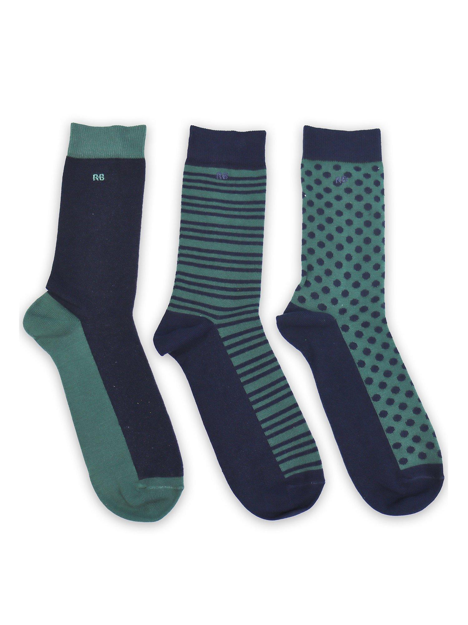 Product image 2 of 4, which shows Raging Bull Patterned Cotton Blend Socks, Pack of 3, Teal/Navy, 6-9