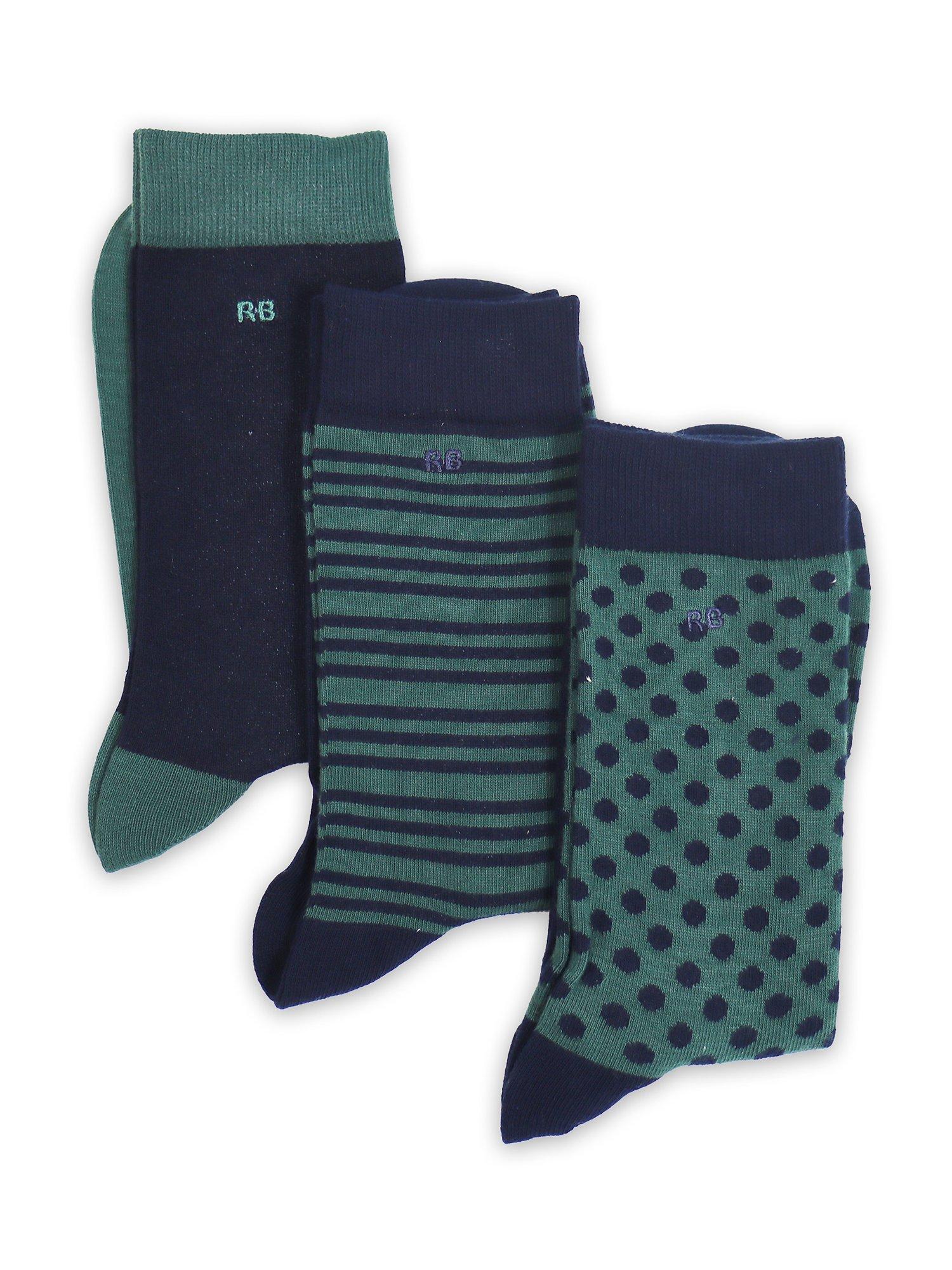 Product image 3 of 4, which shows Raging Bull Patterned Cotton Blend Socks, Pack of 3, Teal/Navy, 6-9