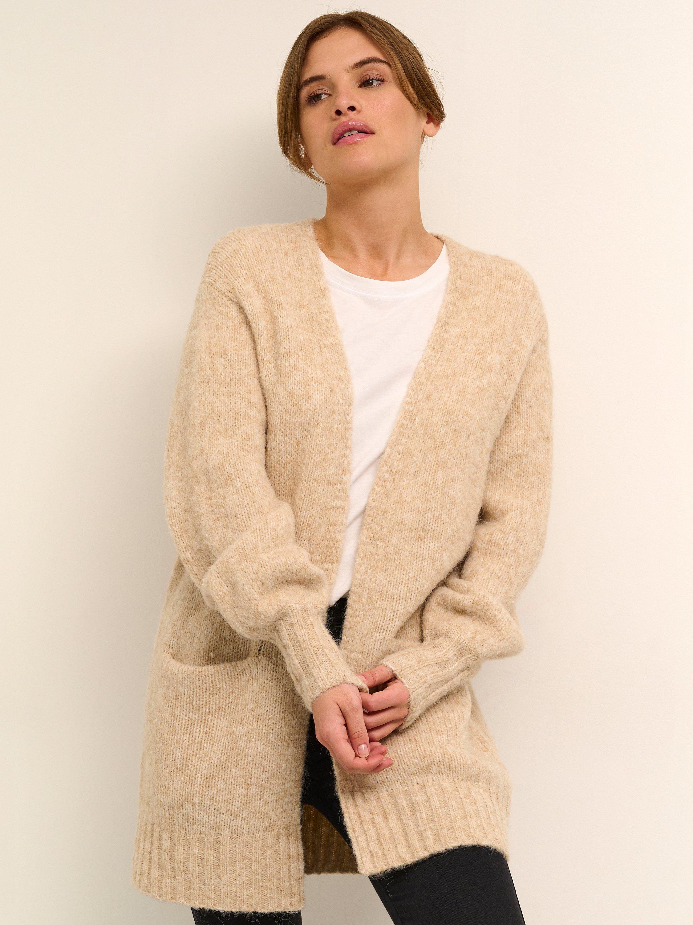 KAFFE Alioma Wool Blend Loose Fit Cardigan, Sand Dollar Melange