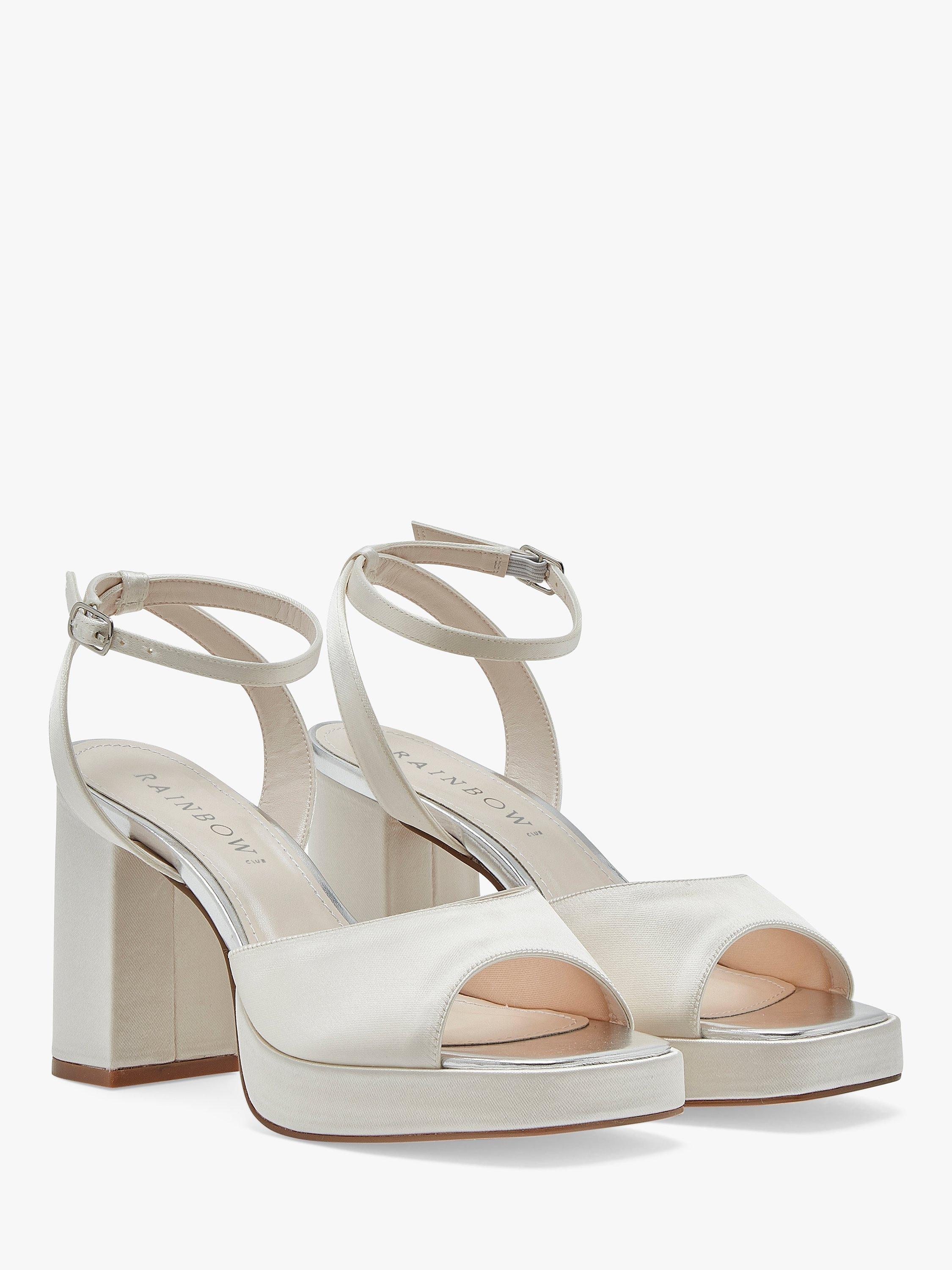Product image 2 of 4, which shows Rainbow Club Amy Block Heel Satin Sandals, Ivory, 7S