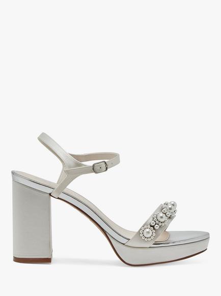 Rainbow Club Amara Faux Pearl Block Heel Sandals, Ivory, Ivory Satin