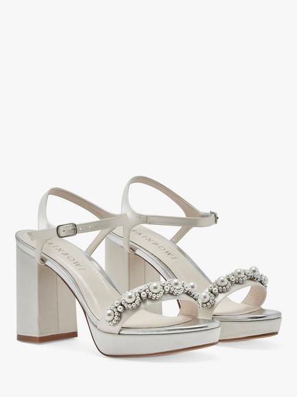 Rainbow Club Amara Faux Pearl Block Heel Sandals, Ivory - view 2, Ivory Satin