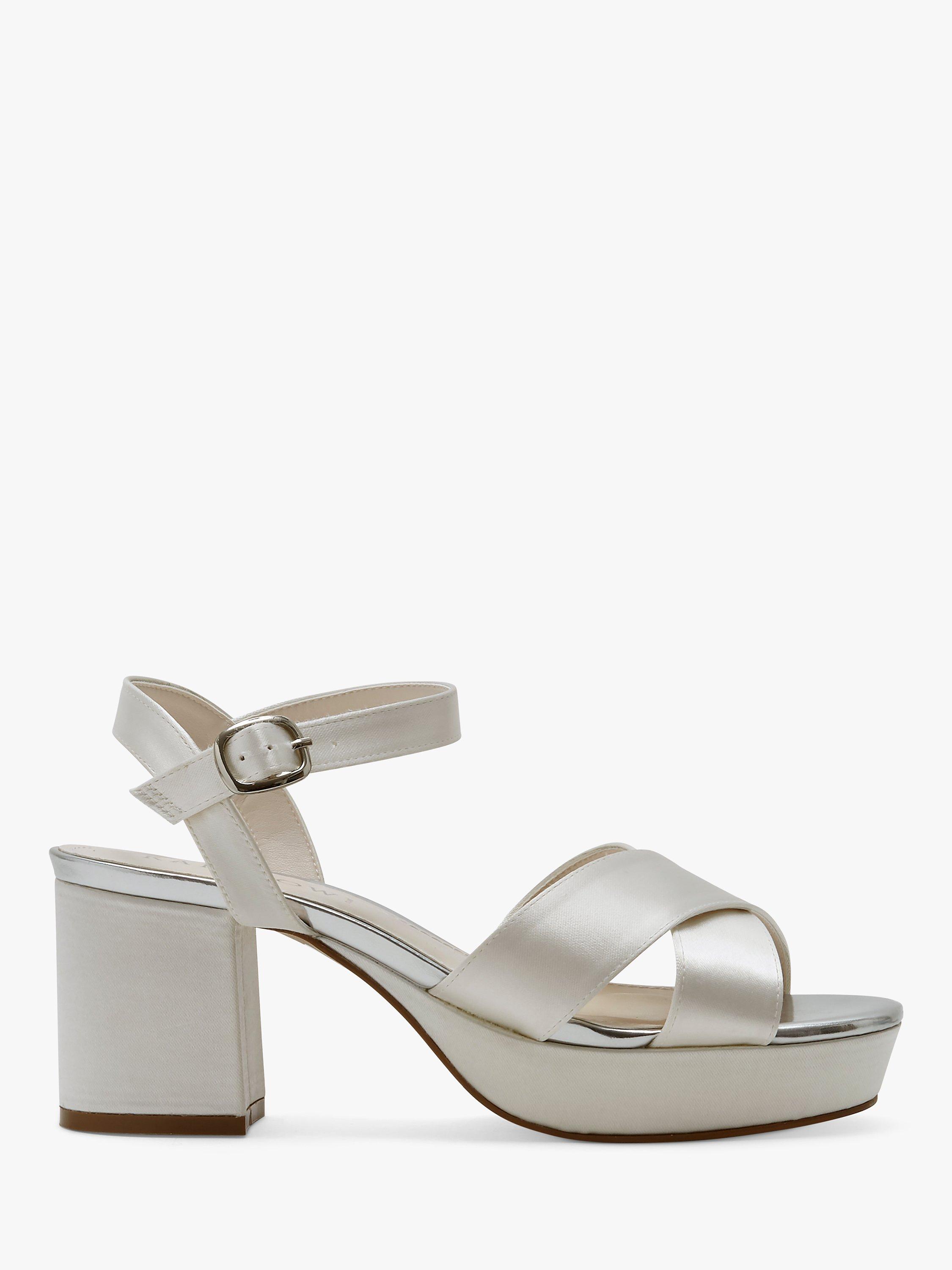 Product image 1 of 4, which shows Rainbow Club Zuri Platform Wedding Sandals, Ivory Satin, 3