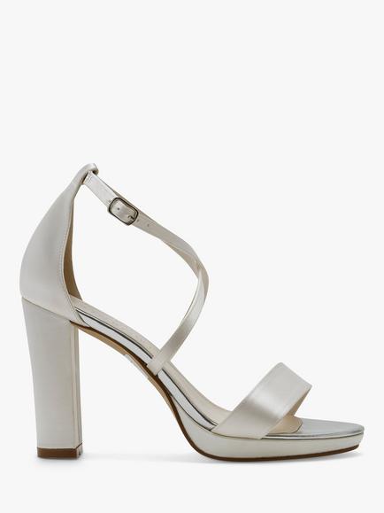 Rainbow Club Block Heel Wedding Sandals, Ivory Satin, Ivory Satin