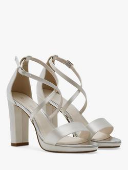Rainbow Club Block Heel Wedding Sandals, Ivory Satin - view 2, Ivory Satin