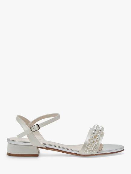 Rainbow Club Kendall Pearl Detail Wedding Flat Sandals, Ivory Satin, Ivory Satin