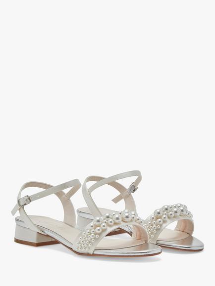 Rainbow Club Kendall Pearl Detail Wedding Flat Sandals, Ivory Satin - view 2, Ivory Satin