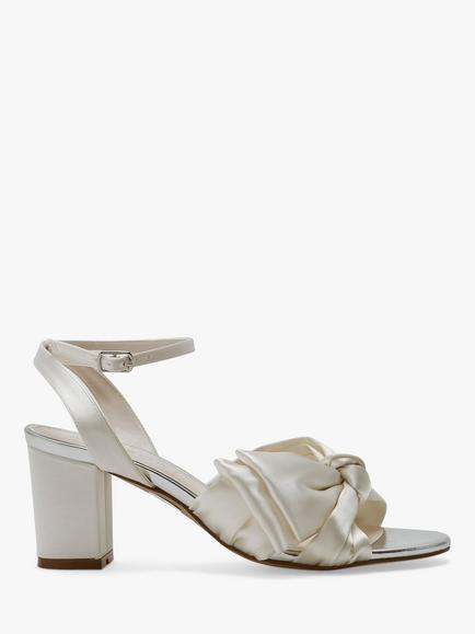 Rainbow Club Arabella Bow Detail Wedding Sandals, Ivory Satin, Ivory Satin