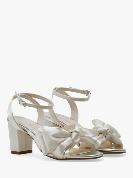 Rainbow Club Arabella Bow Detail Wedding Sandals, Ivory Satin - view 2, Ivory Satin