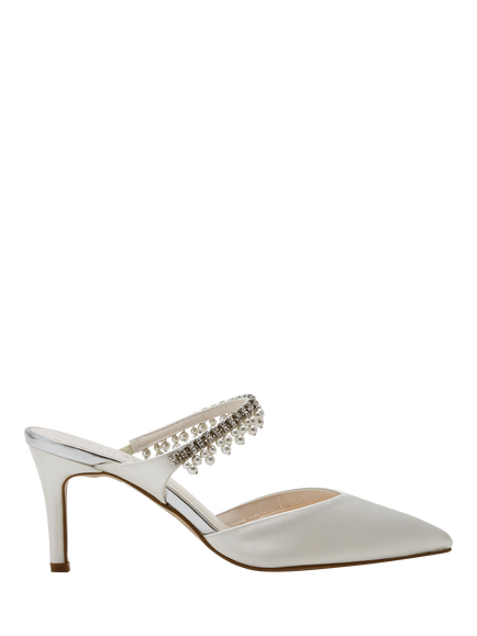 Rainbow Club Amyla Satin Pearl Detail Mules, Ivory Satin, Ivory Satin