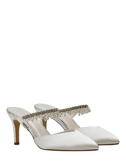 Rainbow Club Amyla Satin Pearl Detail Mules, Ivory Satin - view 2, Ivory Satin