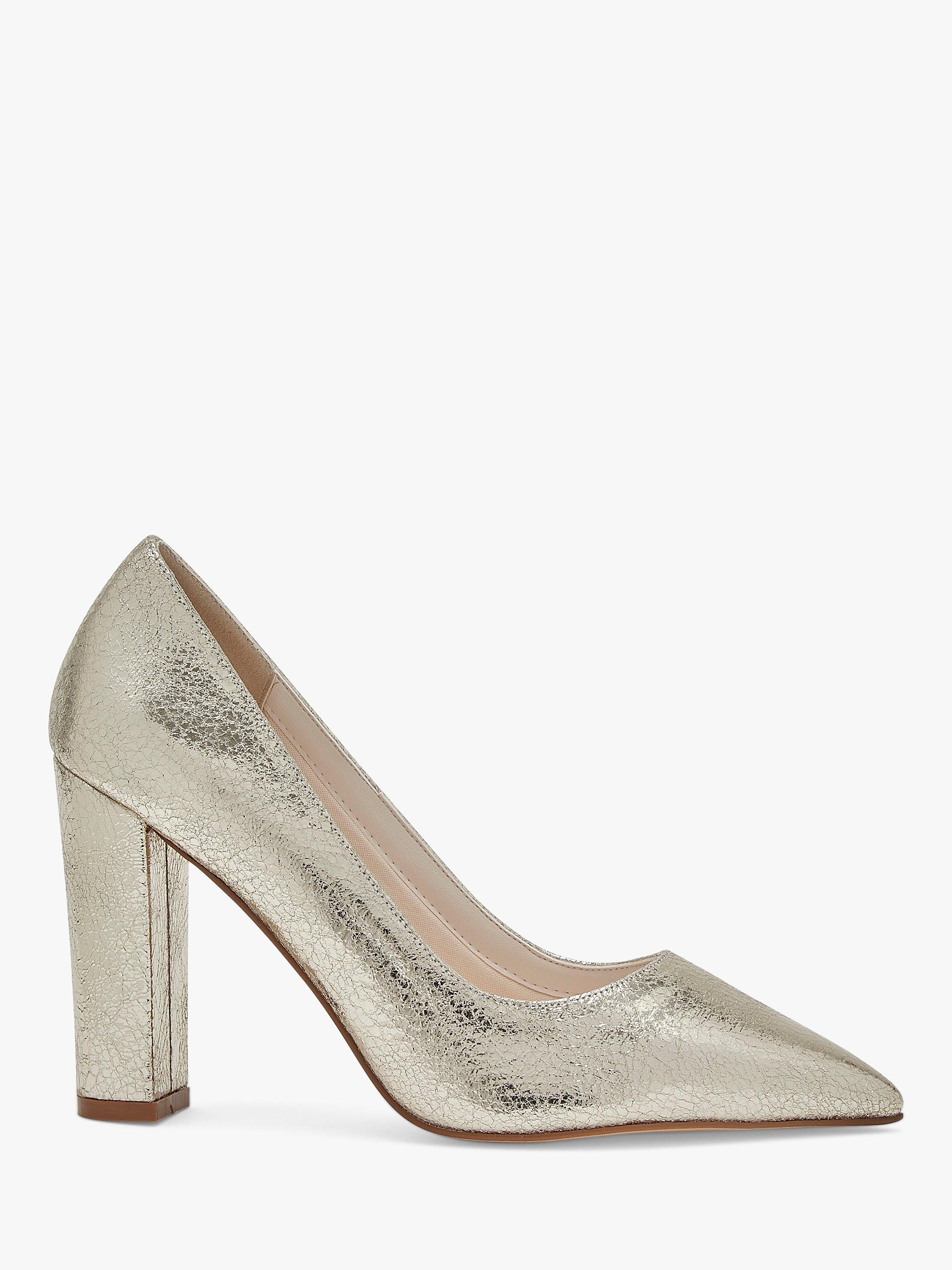 Product image 1 of 4, which shows Rainbow Club Remi Block Heel Shoes, Crackled Gold, 3