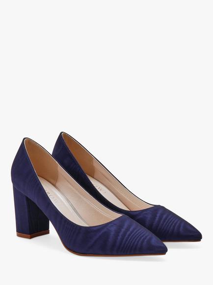 Rainbow Club Maeve Block Heel Court Shoes, Navy Moiré - view 2, Navy Moire