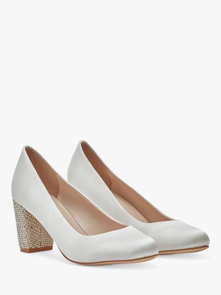 Rainbow Club Eloise Sparkle Wedding Court Shoes, Ivory Satin - view 2, Ivory Satin