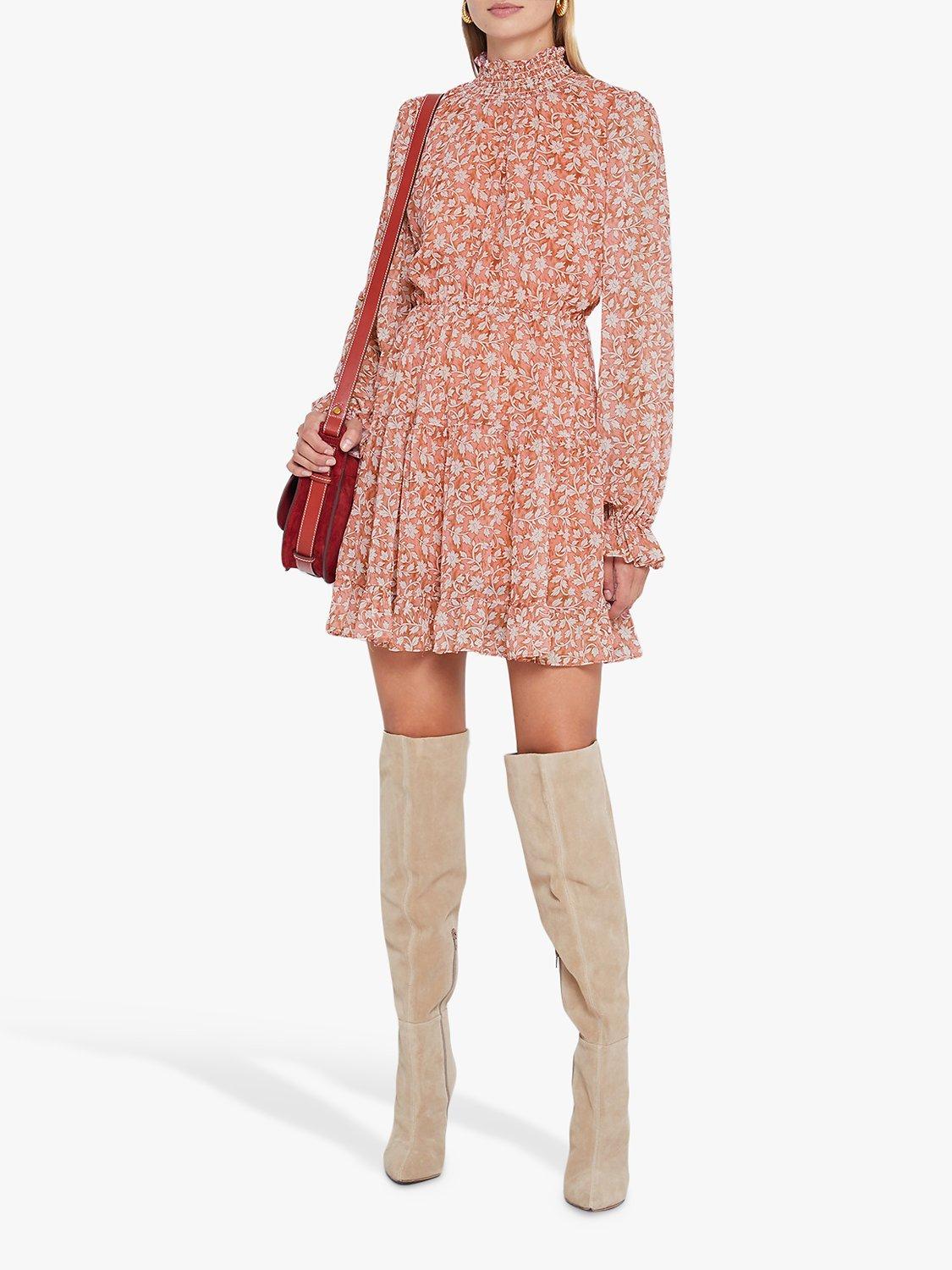o.p.t Lluvia Floral Mini Dress, Brown/Multi