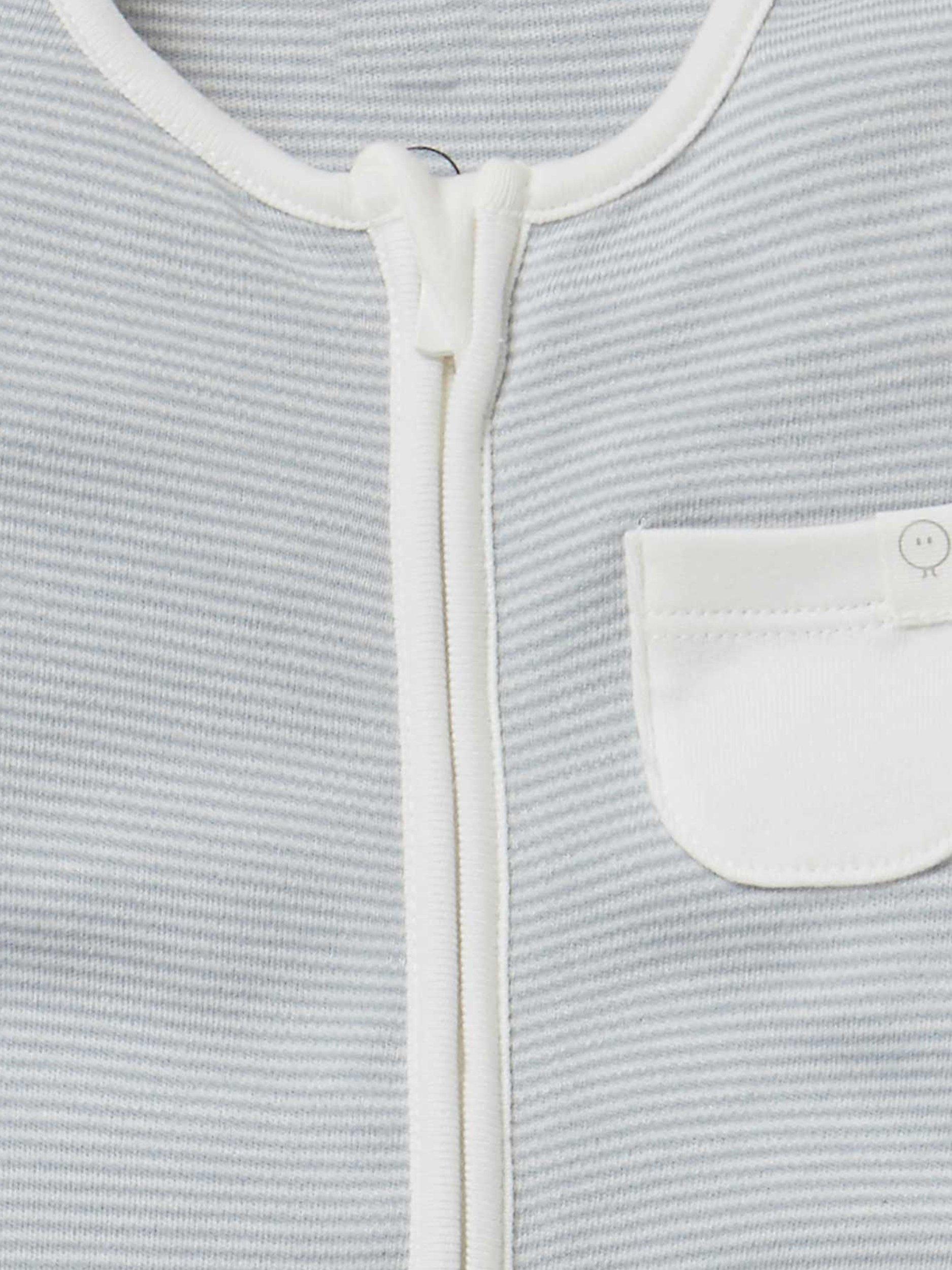 Product image 5 of 7, which shows MORI Baby Clever Zip Pocket Sleepsuit, Blue/Multi, Newborn
