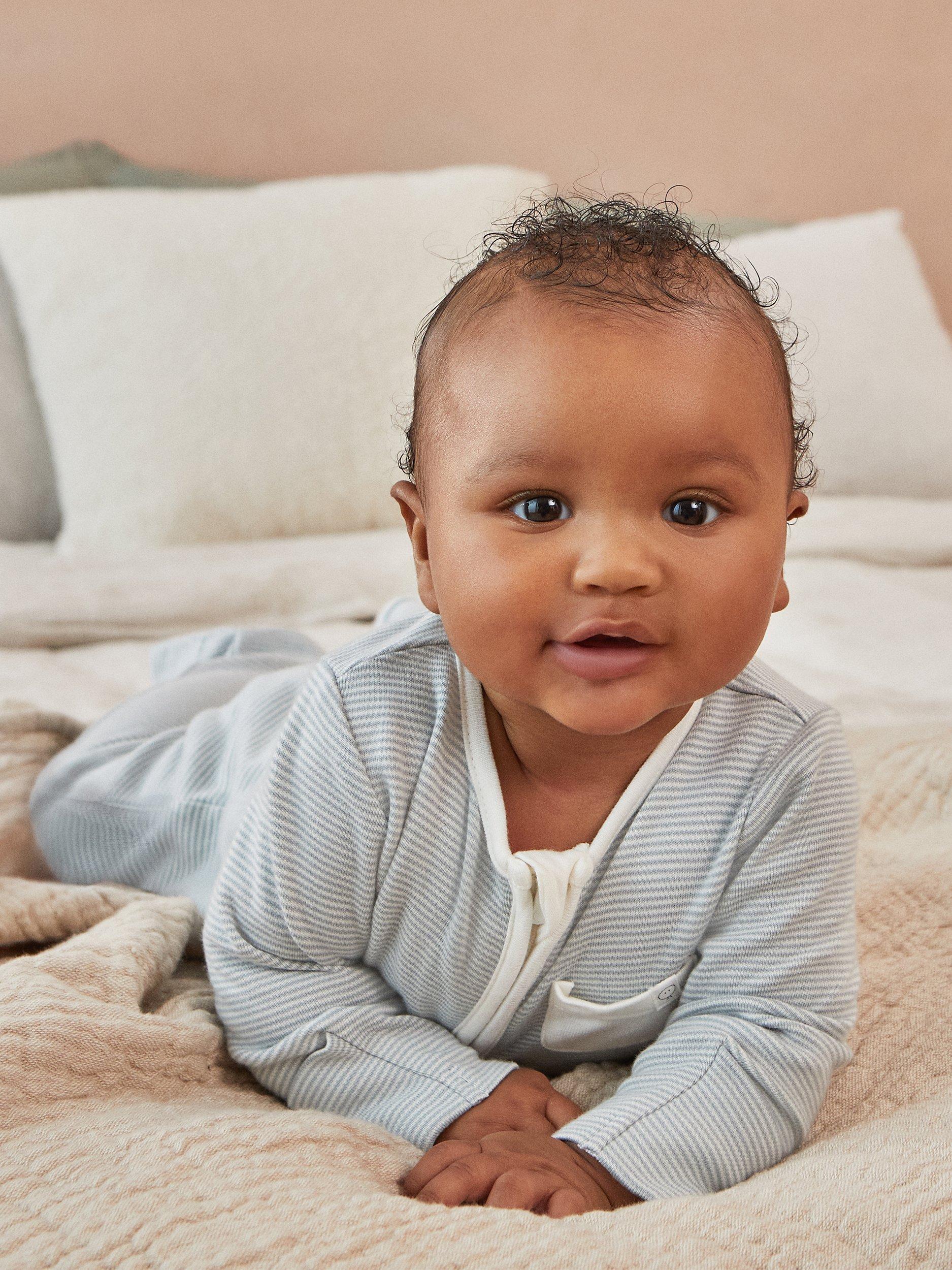 Product image 7 of 7, which shows MORI Baby Clever Zip Pocket Sleepsuit, Blue/Multi, Newborn