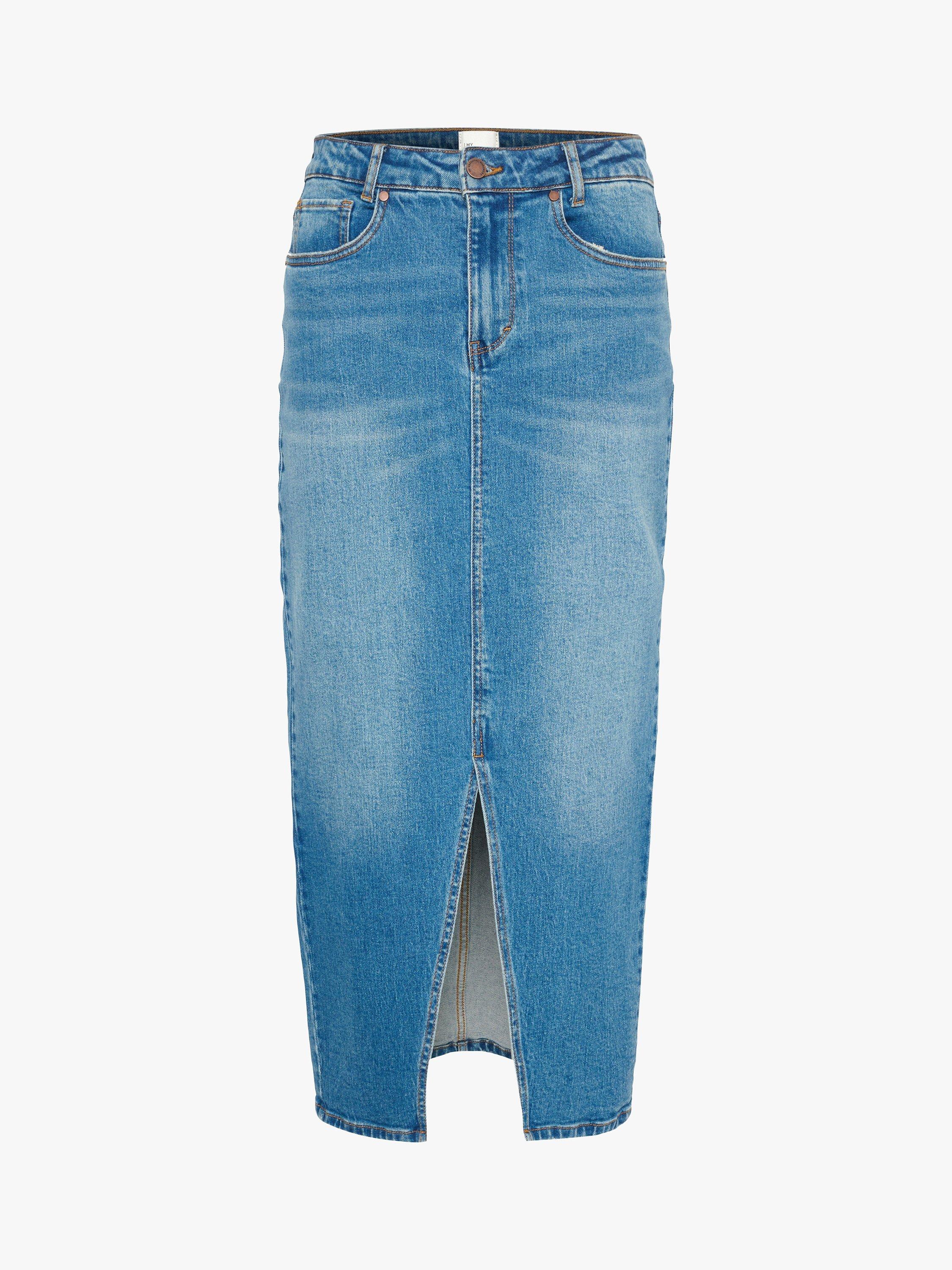 Product image 1 of 2, which shows MY ESSENTIAL WARDROBE Dango Straight Fit Denim Maxi Skirt, Medium Blue Wash, 8