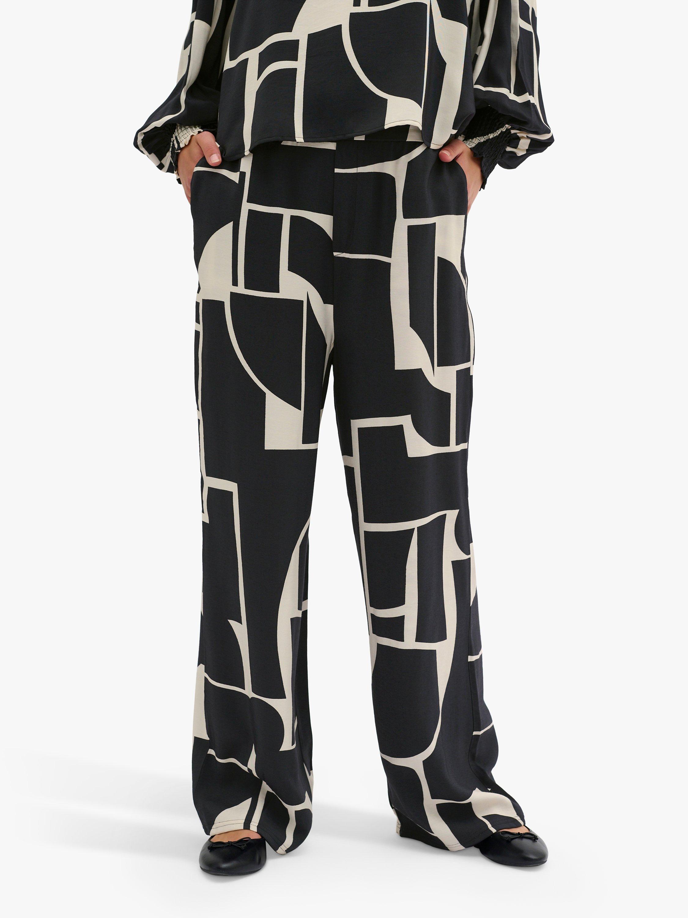 MY ESSENTIAL WARDROBE Kelly Graphic Print Wide Leg Trousers, Black/Ecru, 8