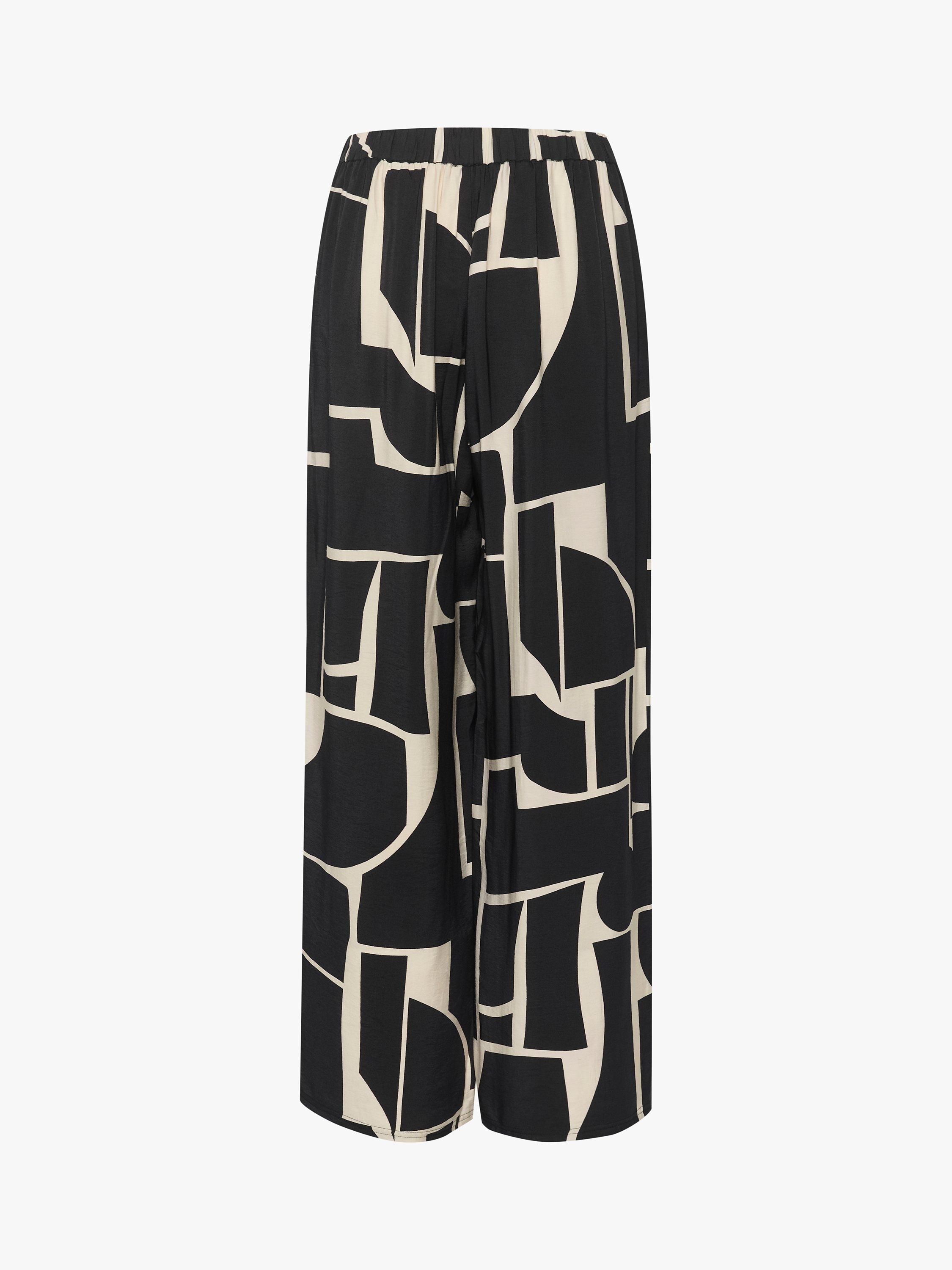 MY ESSENTIAL WARDROBE Kelly Graphic Print Wide Leg Trousers, Black/Ecru, 8