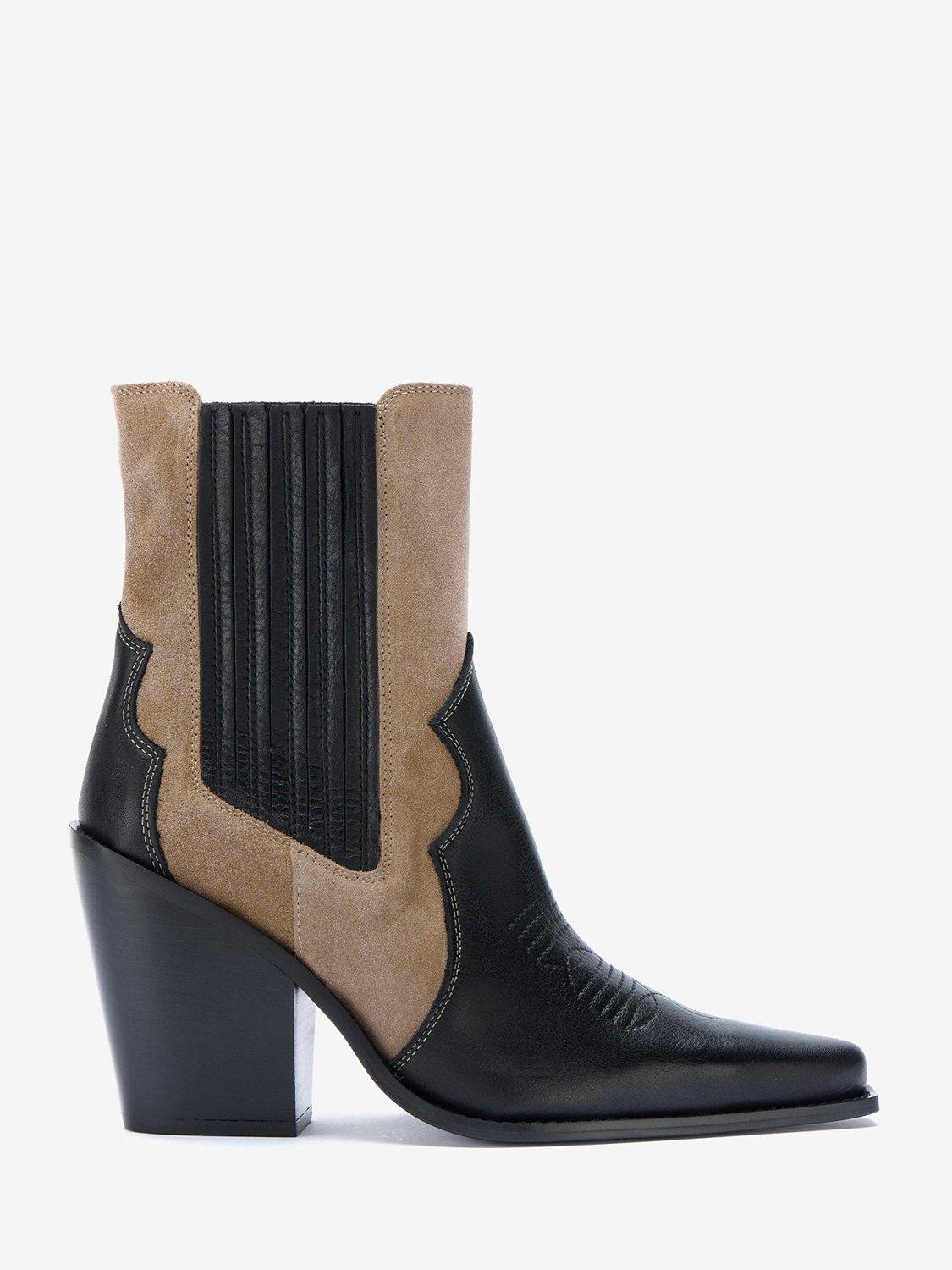 Mint Velvet Leather and Suede Cowboy Boots, Black/Camel