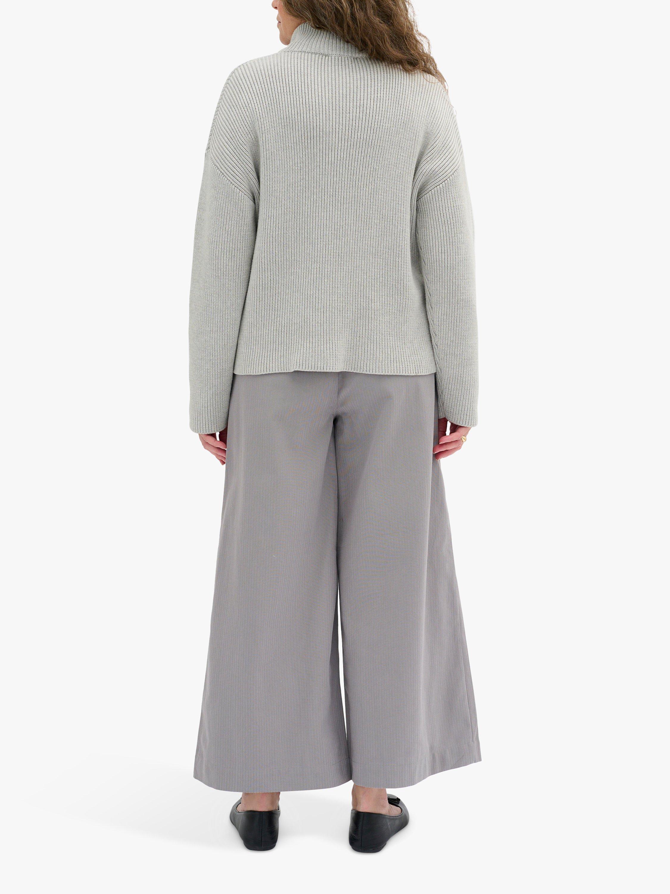 MY ESSENTIAL WARDROBE Ally Zip Neck Rib Knit Jumper, Light Grey Melange, M
